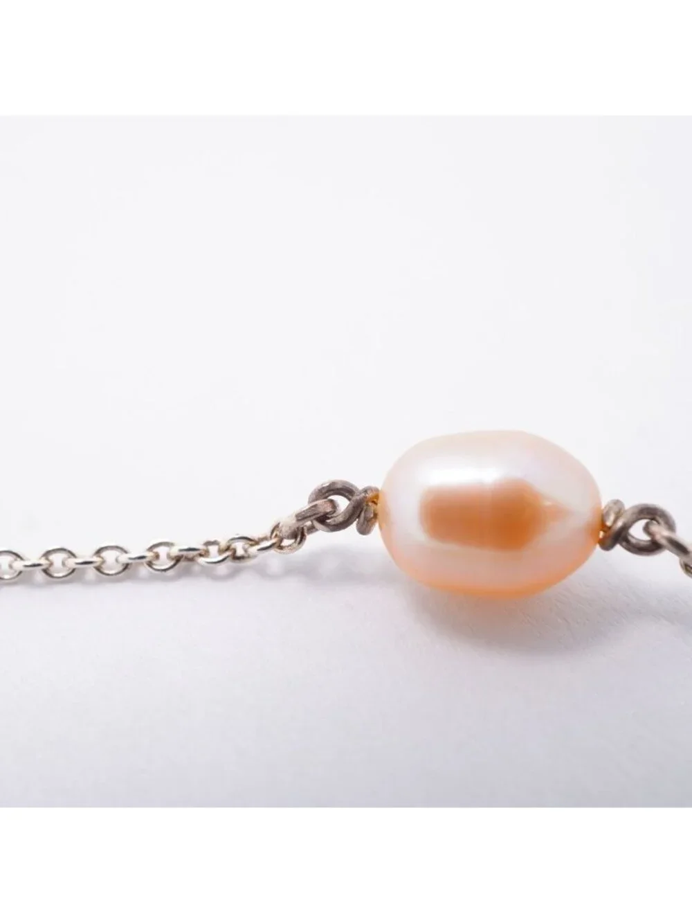 Tiffany & Co Bre Open Heart Pearl by the Yard 925 Sterling Silver Pink Bracelet